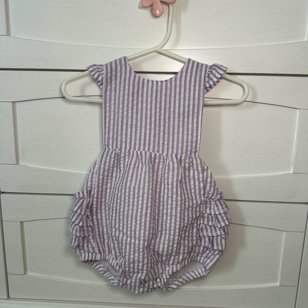 L.T.C. Love That Cotton purple seer sucker sunsuit 3 mo